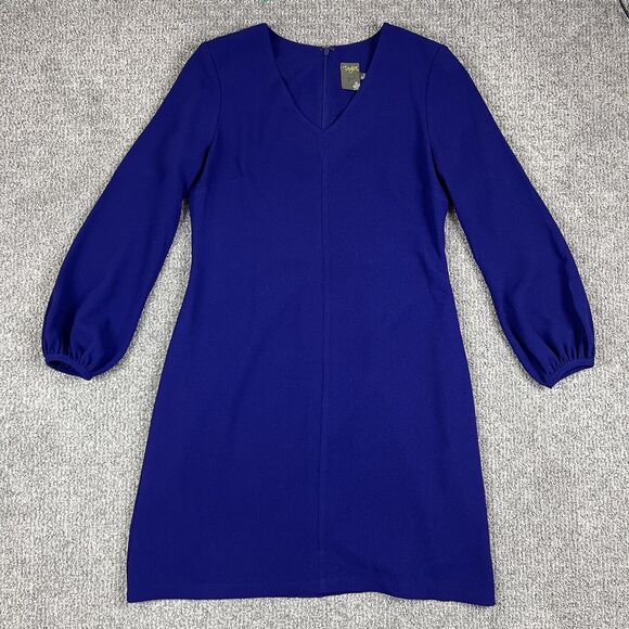 Taylor Dress Womens 8 Blue V-Neck Long Sleeve Lined Back Zip Cocktail Sheath - Picture 1 of 7